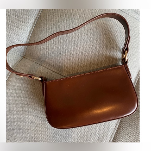ASOS Leather 90s shoulder Bag Handbag Purse Rectangle Chocolate Brown Gold NWT - Picture 3 of 16